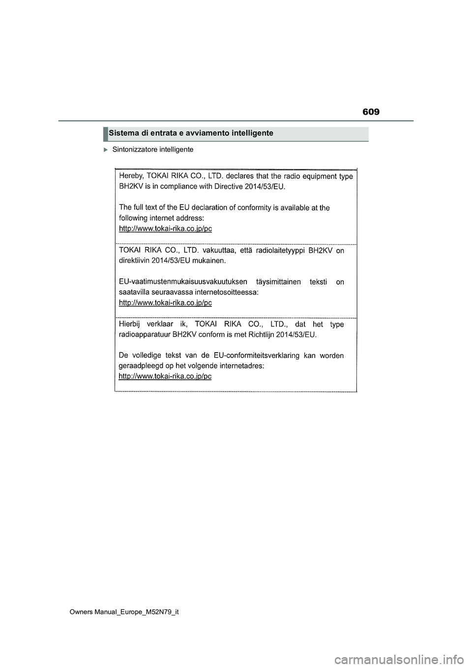 TOYOTA YARIS CROSS 2023  Manuale duso (in Italian) 609
Owners Manual_Europe_M52N79_it
Sintonizzatore intelligente
Sistema di entrata e avviamento intelligente 