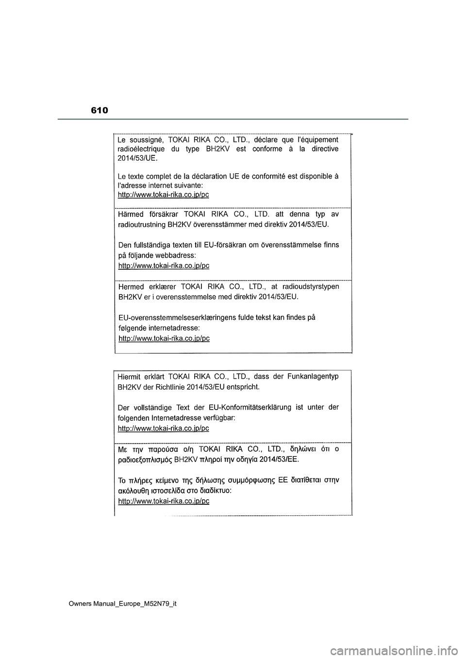 TOYOTA YARIS CROSS 2023  Manuale duso (in Italian) 610
Owners Manual_Europe_M52N79_it 