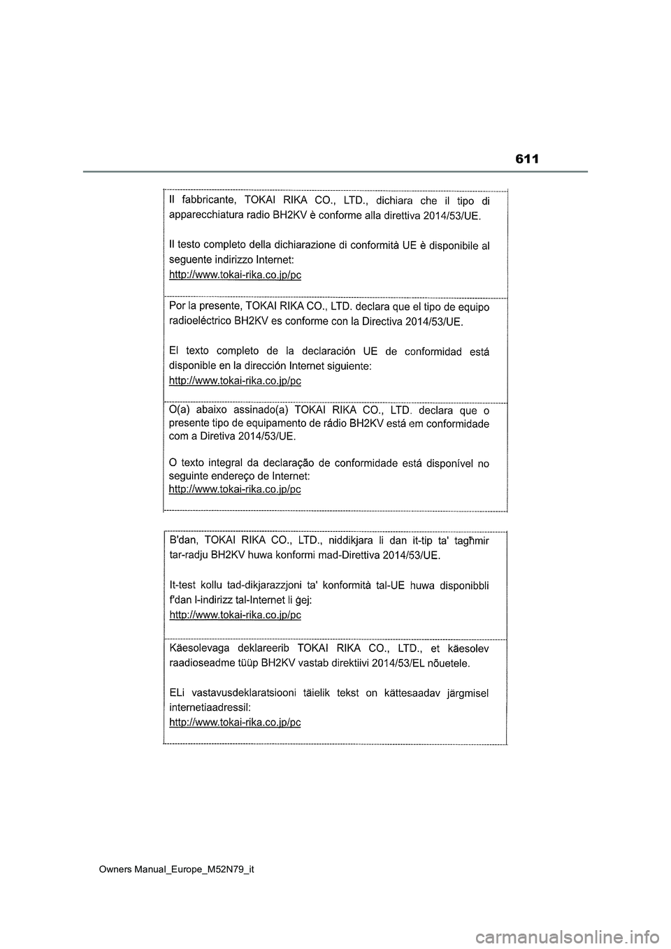 TOYOTA YARIS CROSS 2023  Manuale duso (in Italian) 611
Owners Manual_Europe_M52N79_it 
