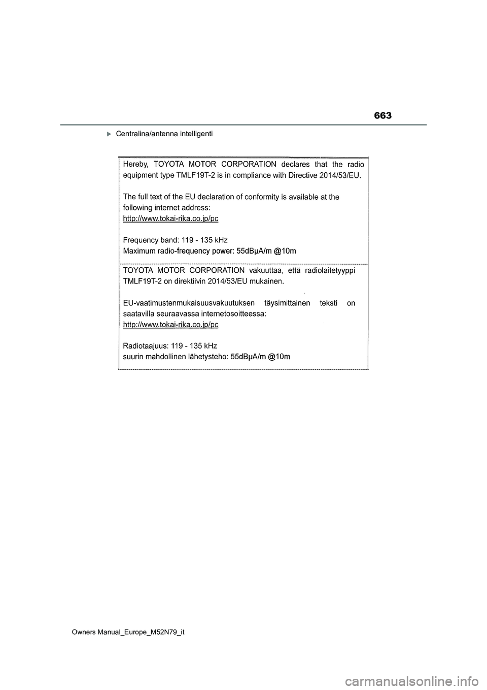 TOYOTA YARIS CROSS 2023  Manuale duso (in Italian) 663
Owners Manual_Europe_M52N79_it
Centralina/antenna intelligenti 