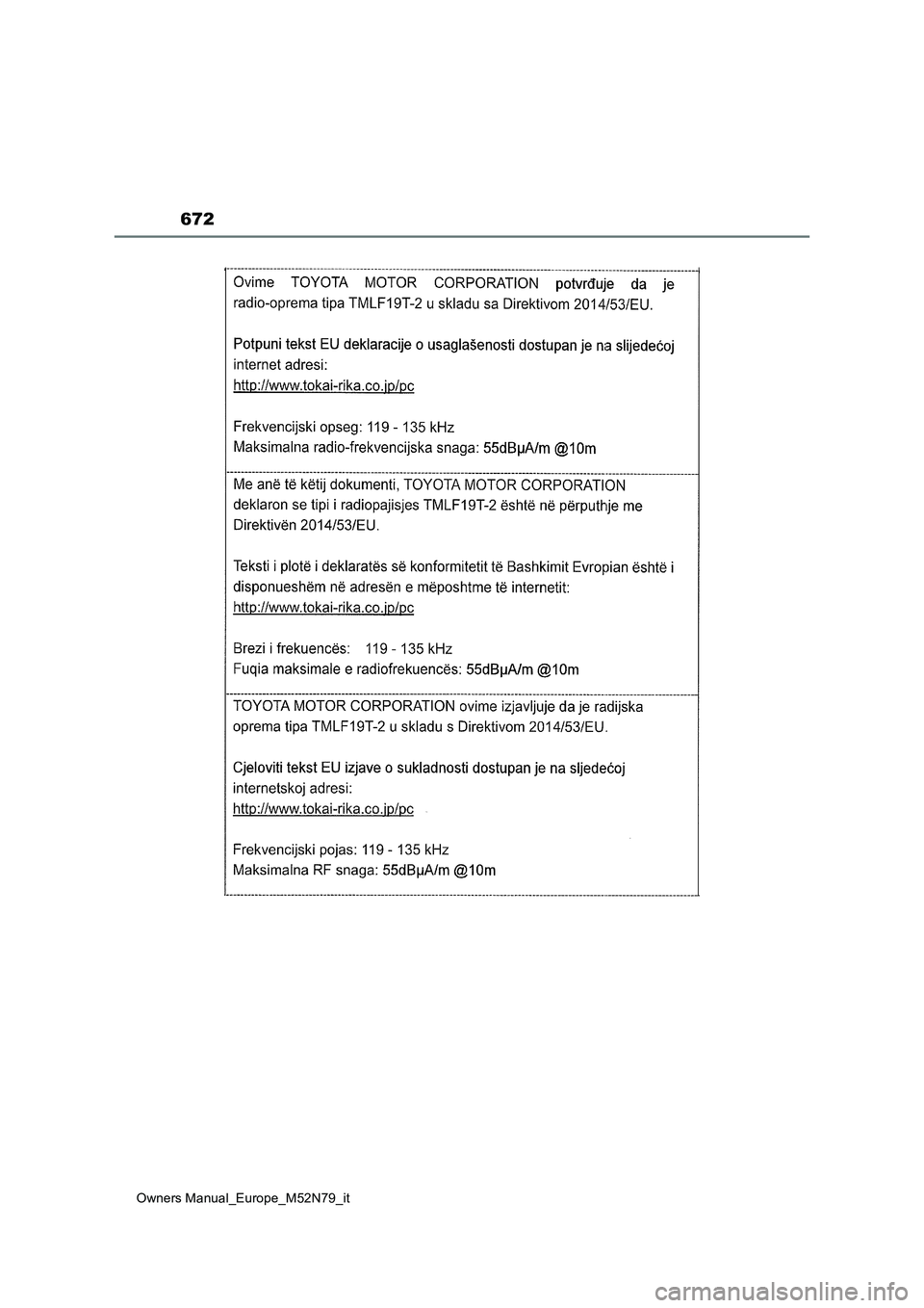 TOYOTA YARIS CROSS 2023  Manuale duso (in Italian) 672
Owners Manual_Europe_M52N79_it 