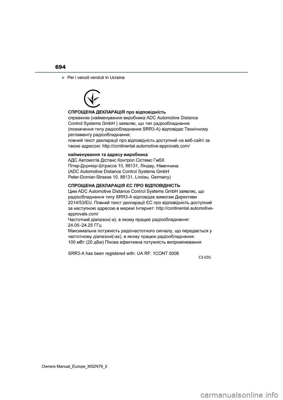 TOYOTA YARIS CROSS 2023  Manuale duso (in Italian) 694
Owners Manual_Europe_M52N79_it
Per i veicoli venduti in Ucraina 