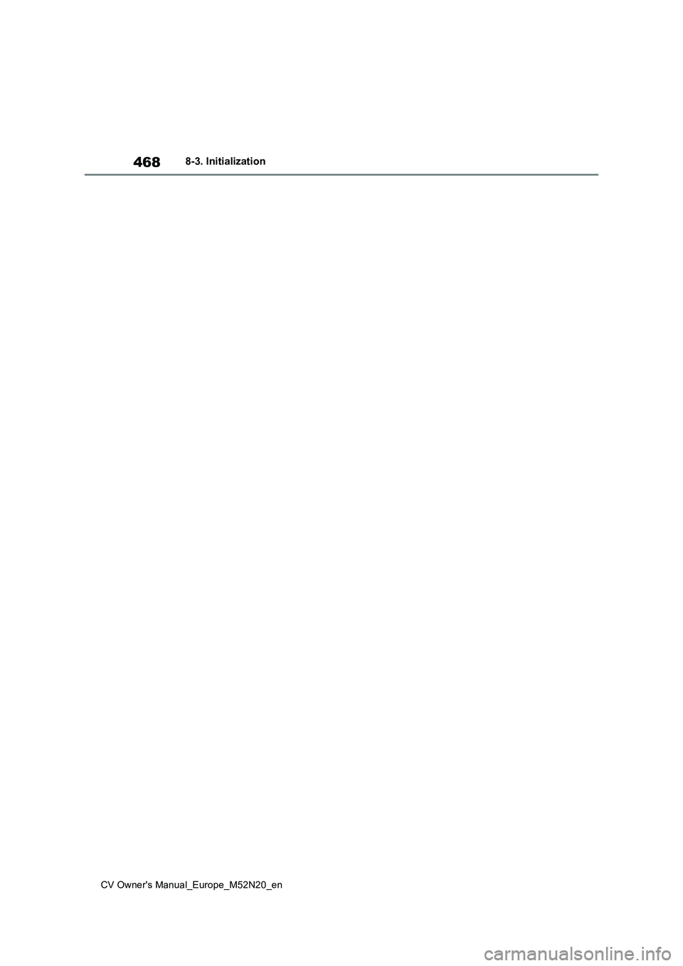 TOYOTA YARIS CROSS 2022  Owners Manual 468
CV Owner's Manual_Europe_M52N20_en
8-3. Initialization 