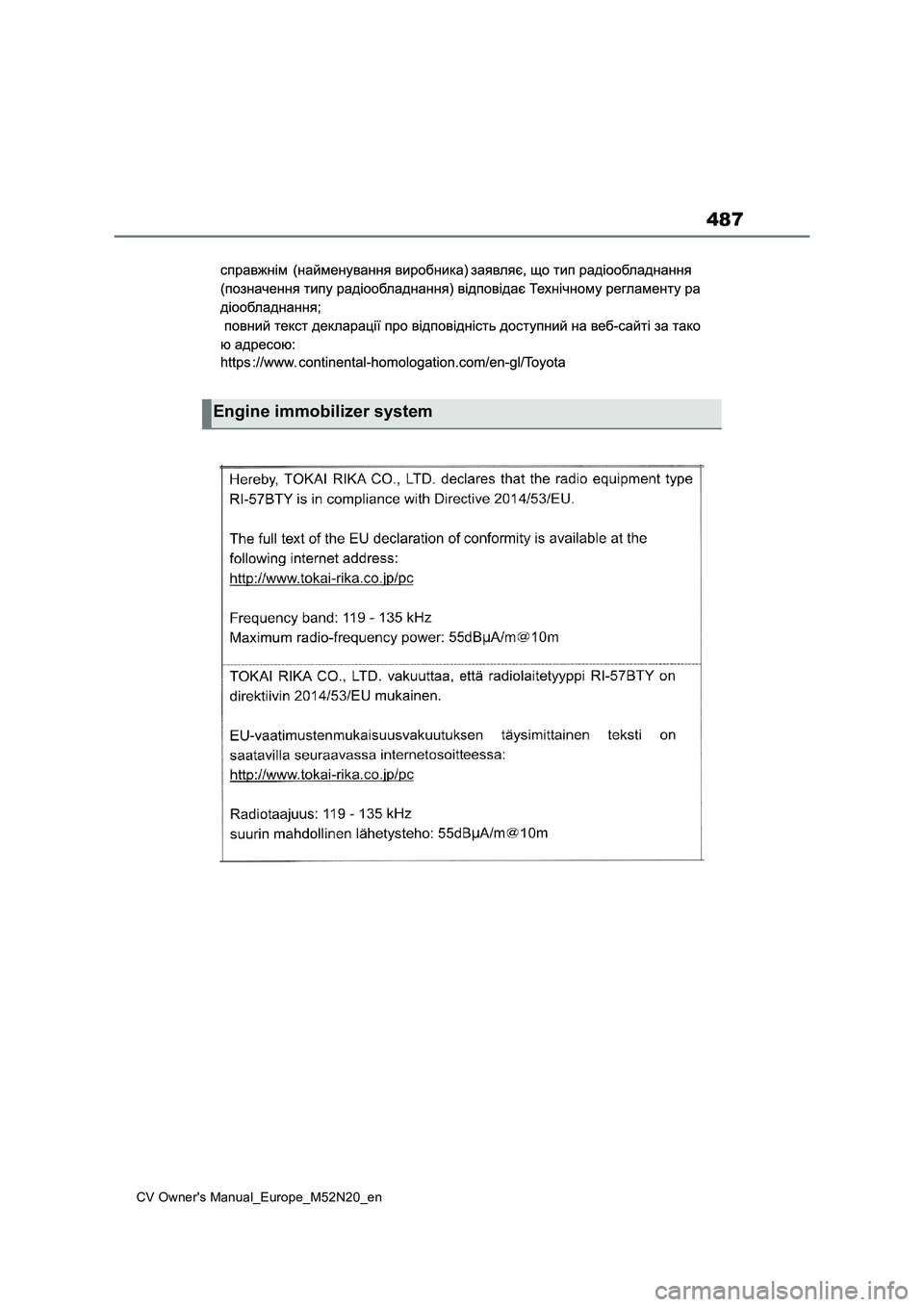 TOYOTA YARIS CROSS 2022  Owners Manual 487
CV Owner's Manual_Europe_M52N20_en
Engine immobilizer system 