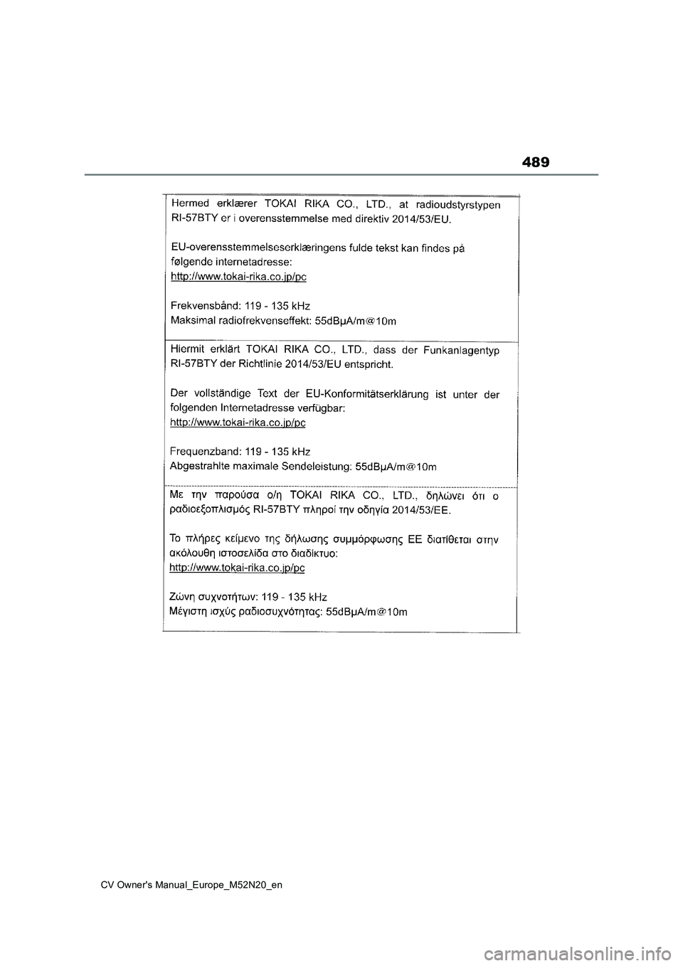 TOYOTA YARIS CROSS 2022  Owners Manual 489
CV Owner's Manual_Europe_M52N20_en 