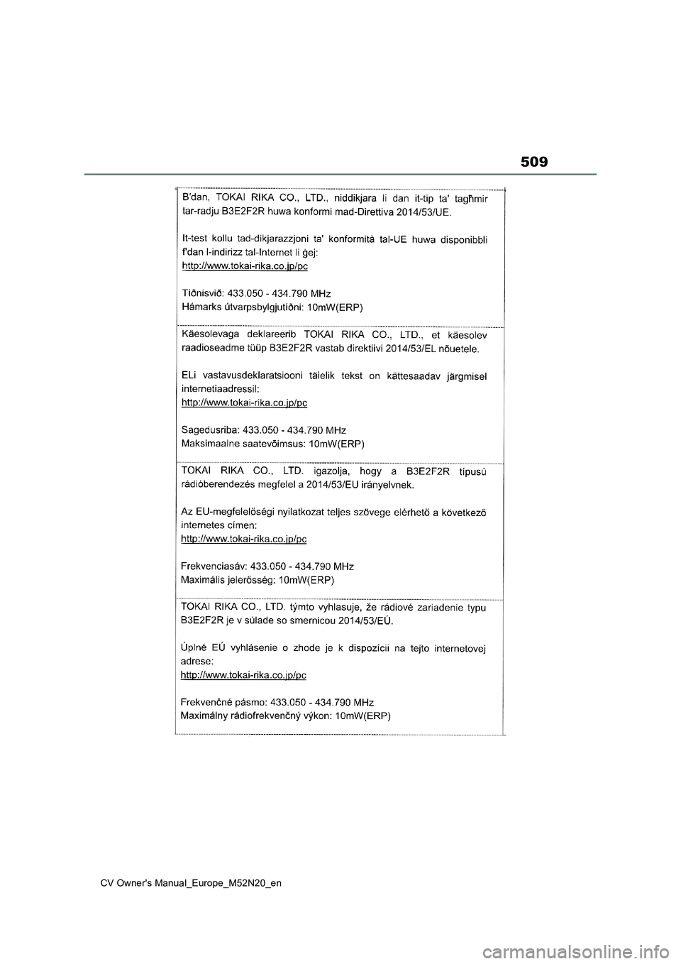 TOYOTA YARIS CROSS 2022  Owners Manual 509
CV Owner's Manual_Europe_M52N20_en 