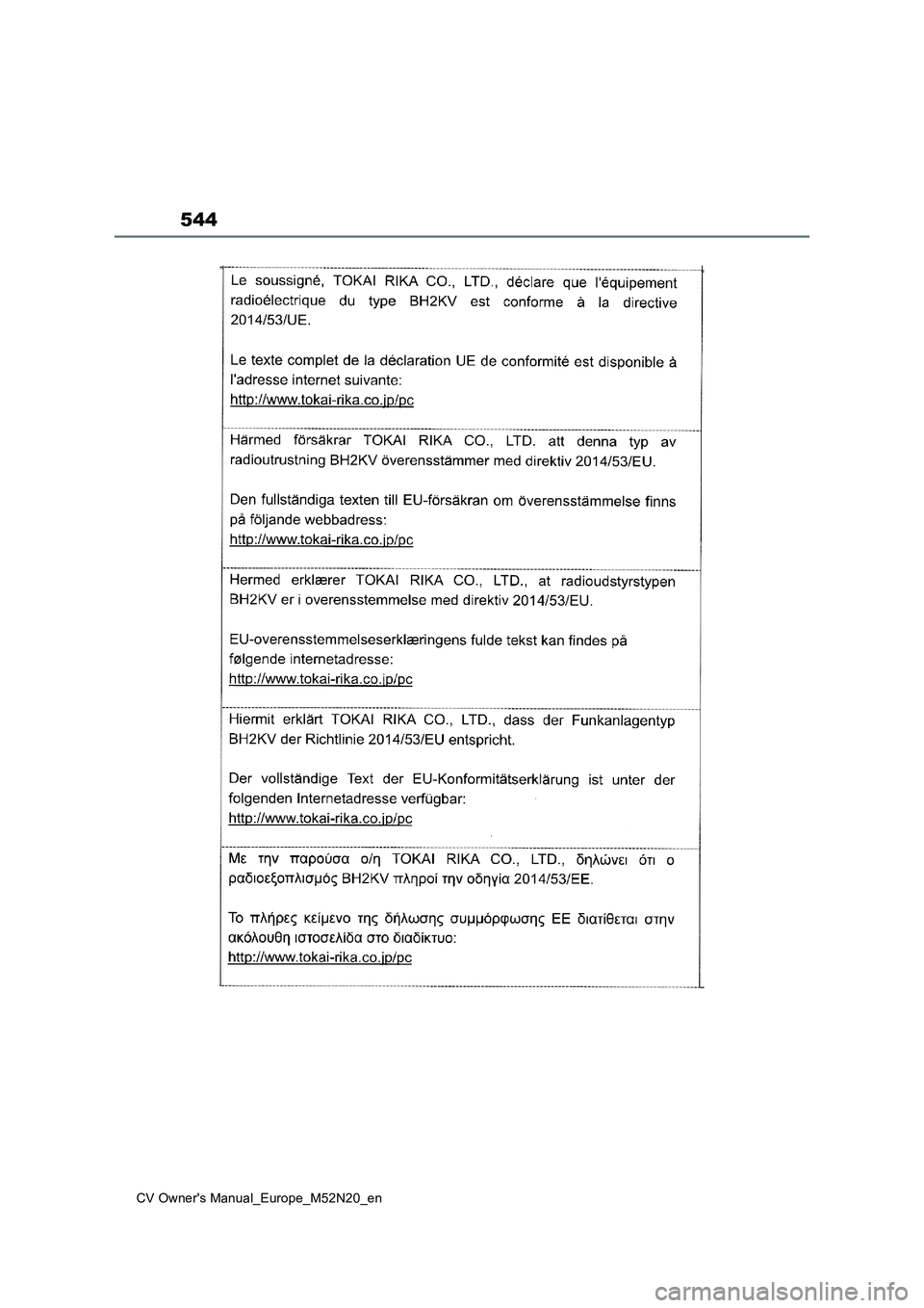TOYOTA YARIS CROSS 2022  Owners Manual 544
CV Owner's Manual_Europe_M52N20_en 