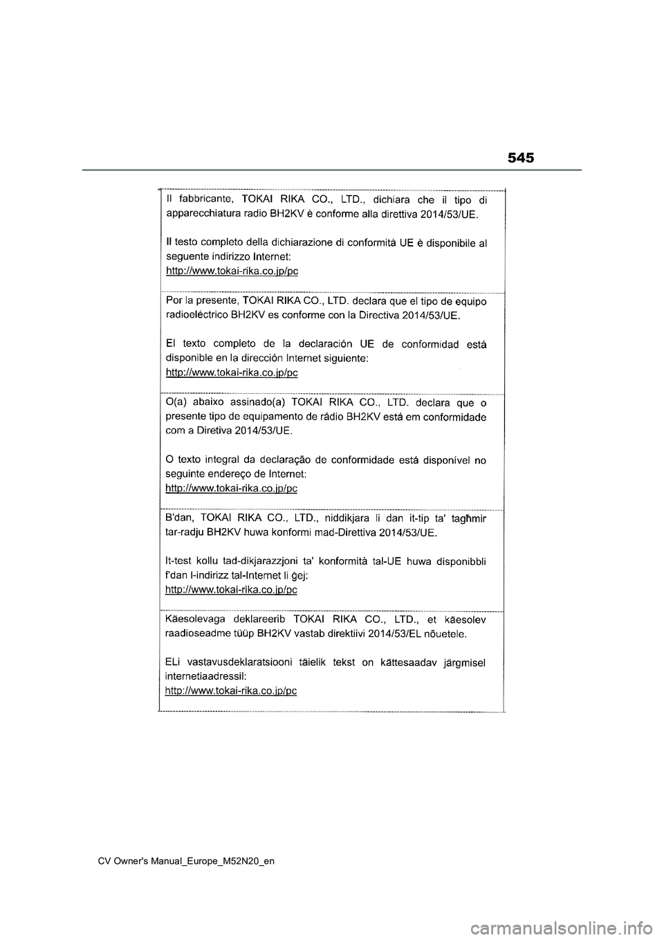 TOYOTA YARIS CROSS 2022  Owners Manual 545
CV Owner's Manual_Europe_M52N20_en 