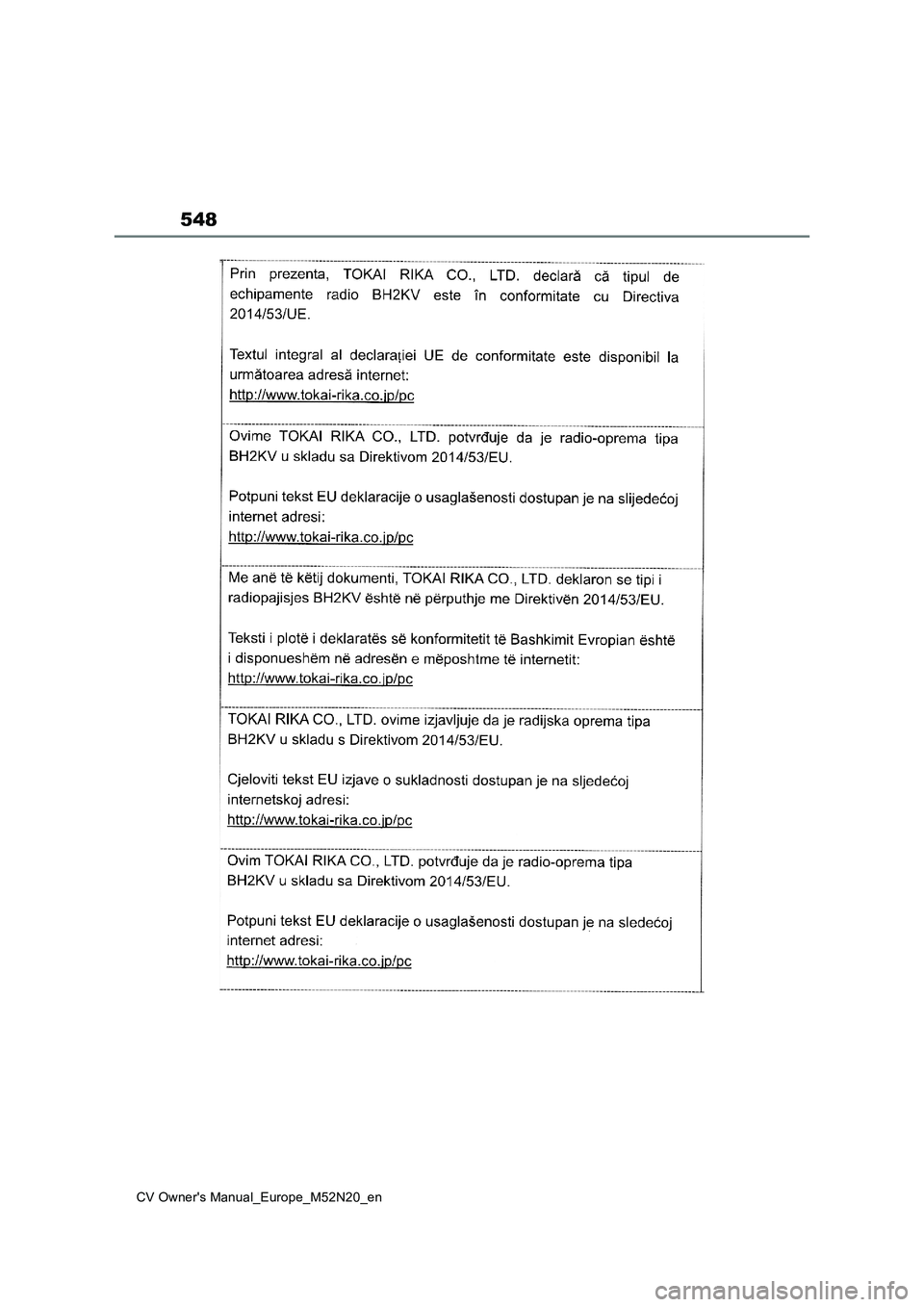 TOYOTA YARIS CROSS 2022  Owners Manual 548
CV Owner's Manual_Europe_M52N20_en 