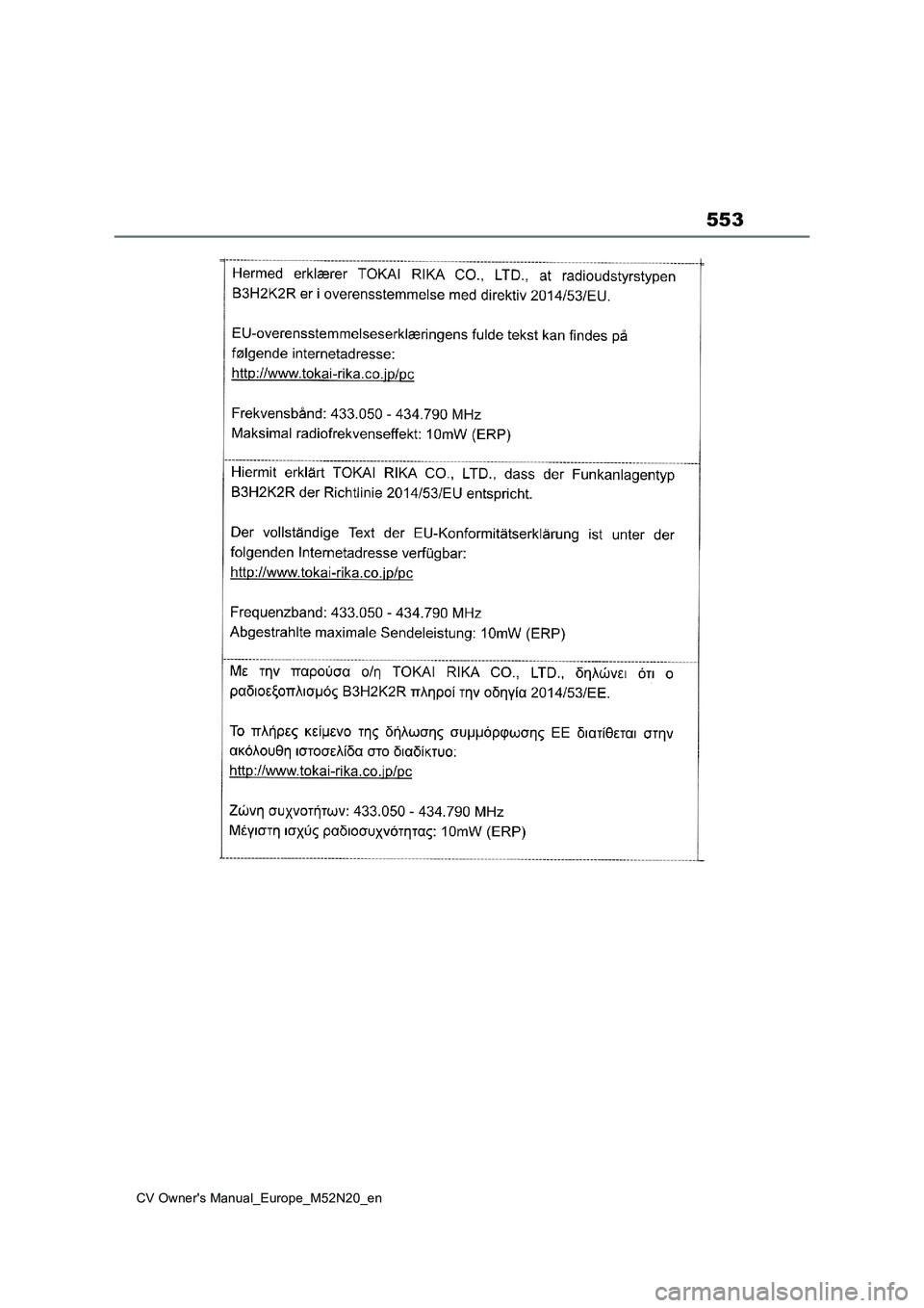 TOYOTA YARIS CROSS 2022  Owners Manual 553
CV Owner's Manual_Europe_M52N20_en 