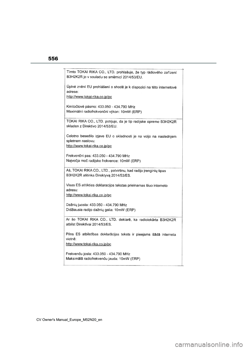 TOYOTA YARIS CROSS 2022  Owners Manual 556
CV Owner's Manual_Europe_M52N20_en 