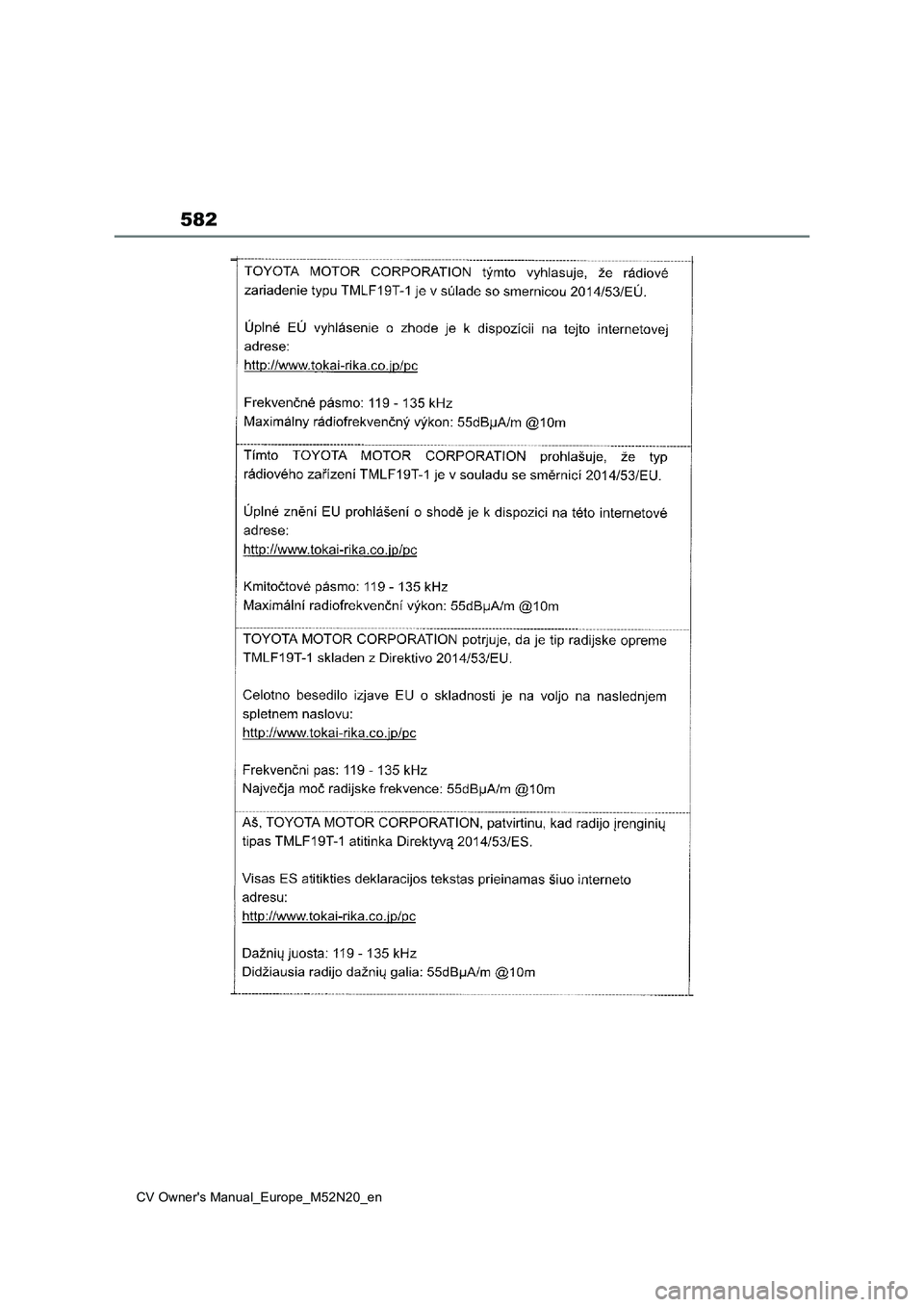 TOYOTA YARIS CROSS 2022  Owners Manual 582
CV Owner's Manual_Europe_M52N20_en 