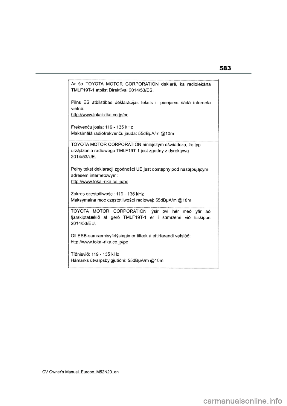 TOYOTA YARIS CROSS 2022  Owners Manual 583
CV Owner's Manual_Europe_M52N20_en 