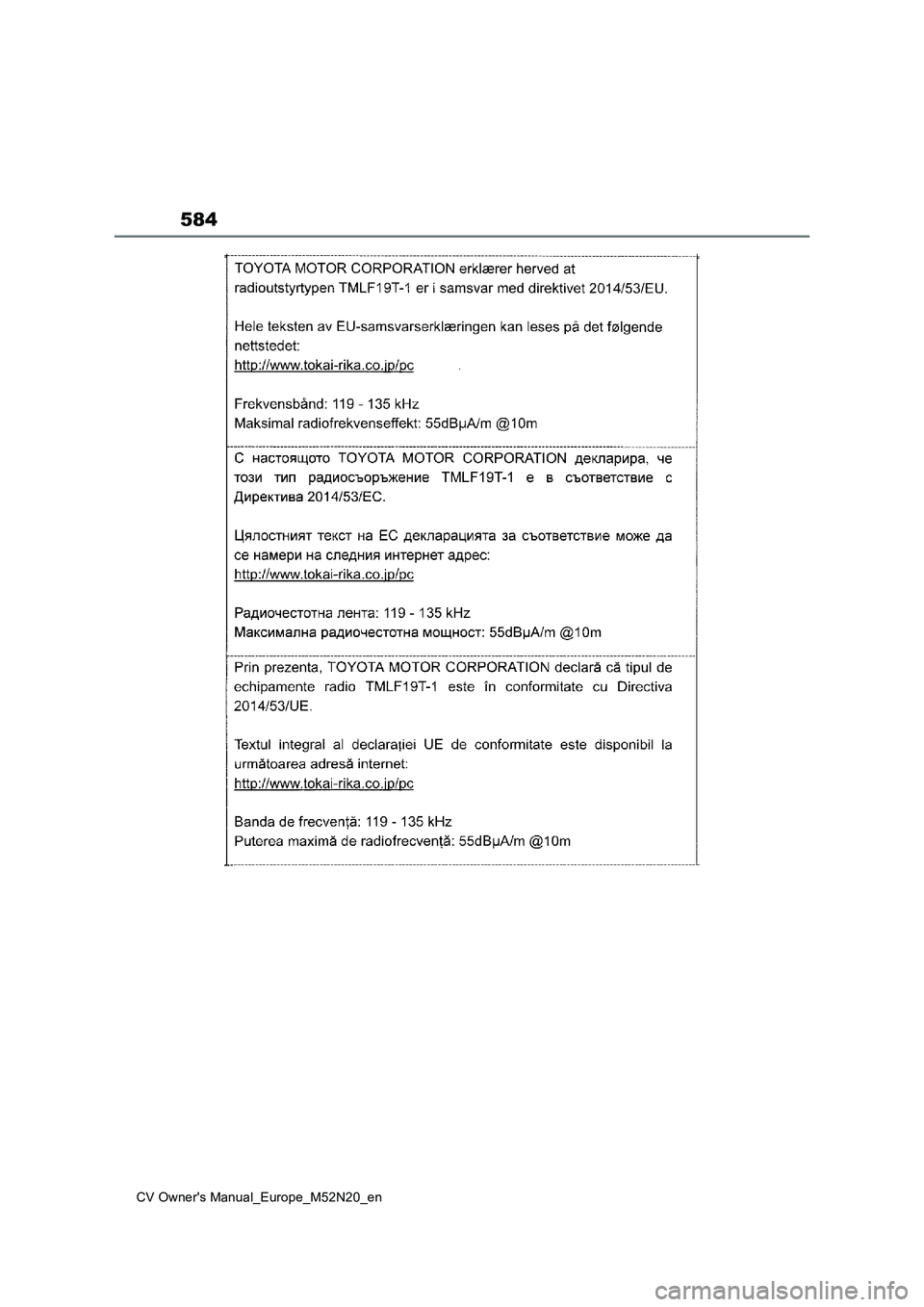 TOYOTA YARIS CROSS 2022  Owners Manual 584
CV Owner's Manual_Europe_M52N20_en 