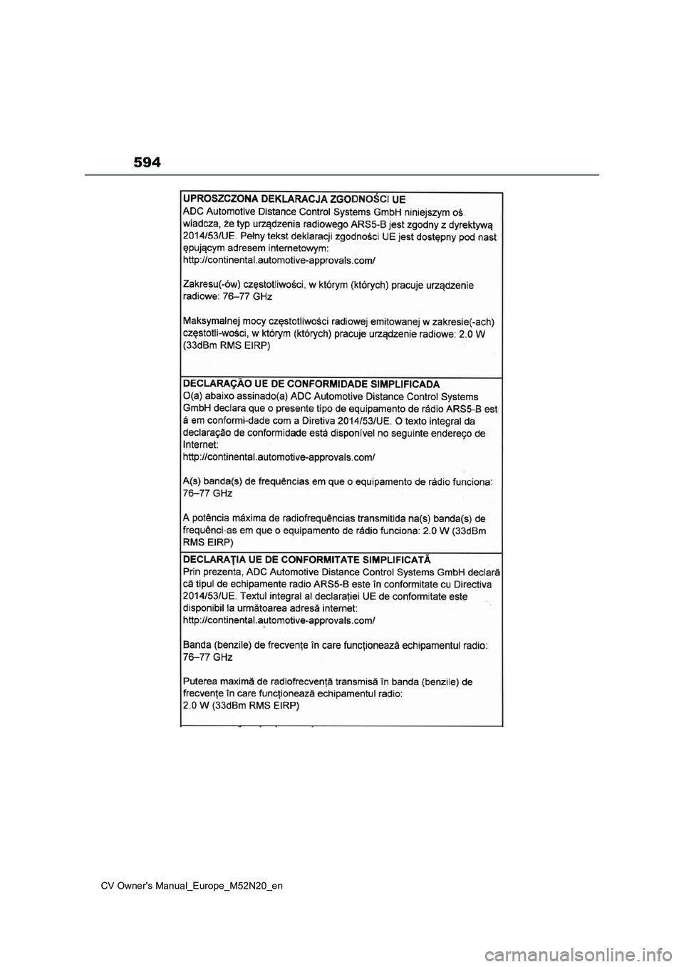 TOYOTA YARIS CROSS 2022  Owners Manual 594
CV Owner's Manual_Europe_M52N20_en 