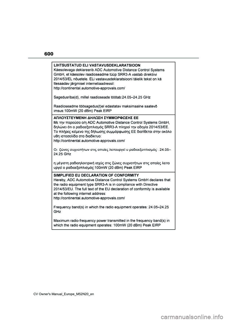 TOYOTA YARIS CROSS 2022  Owners Manual 600
CV Owner's Manual_Europe_M52N20_en 