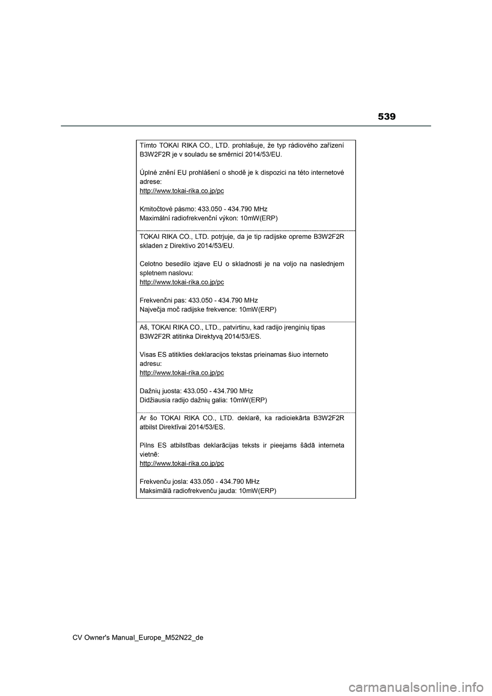 TOYOTA YARIS CROSS 2022  Betriebsanleitungen (in German) 539
CV Owner's Manual_Europe_M52N22_de 