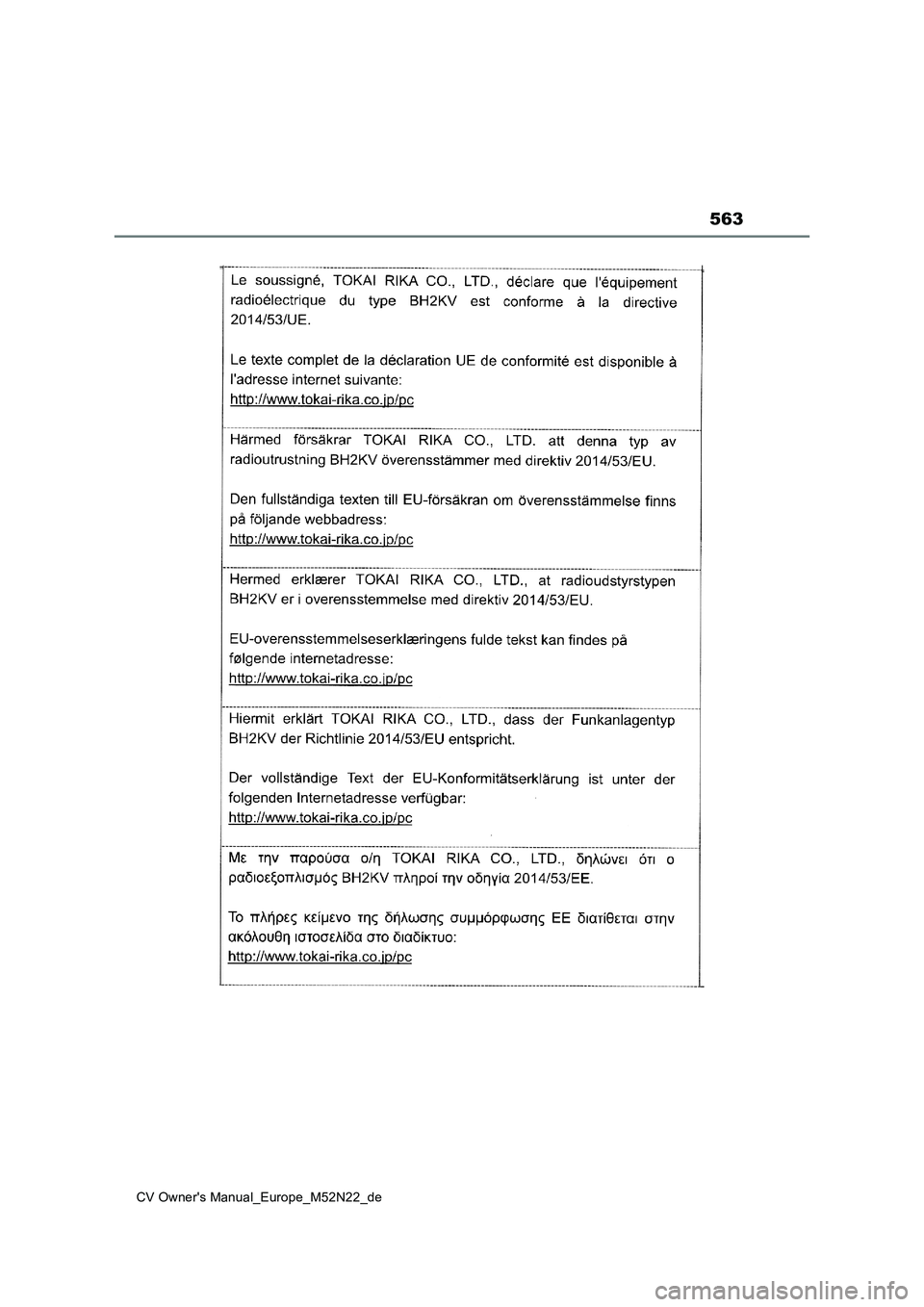 TOYOTA YARIS CROSS 2022  Betriebsanleitungen (in German) 563
CV Owner's Manual_Europe_M52N22_de 