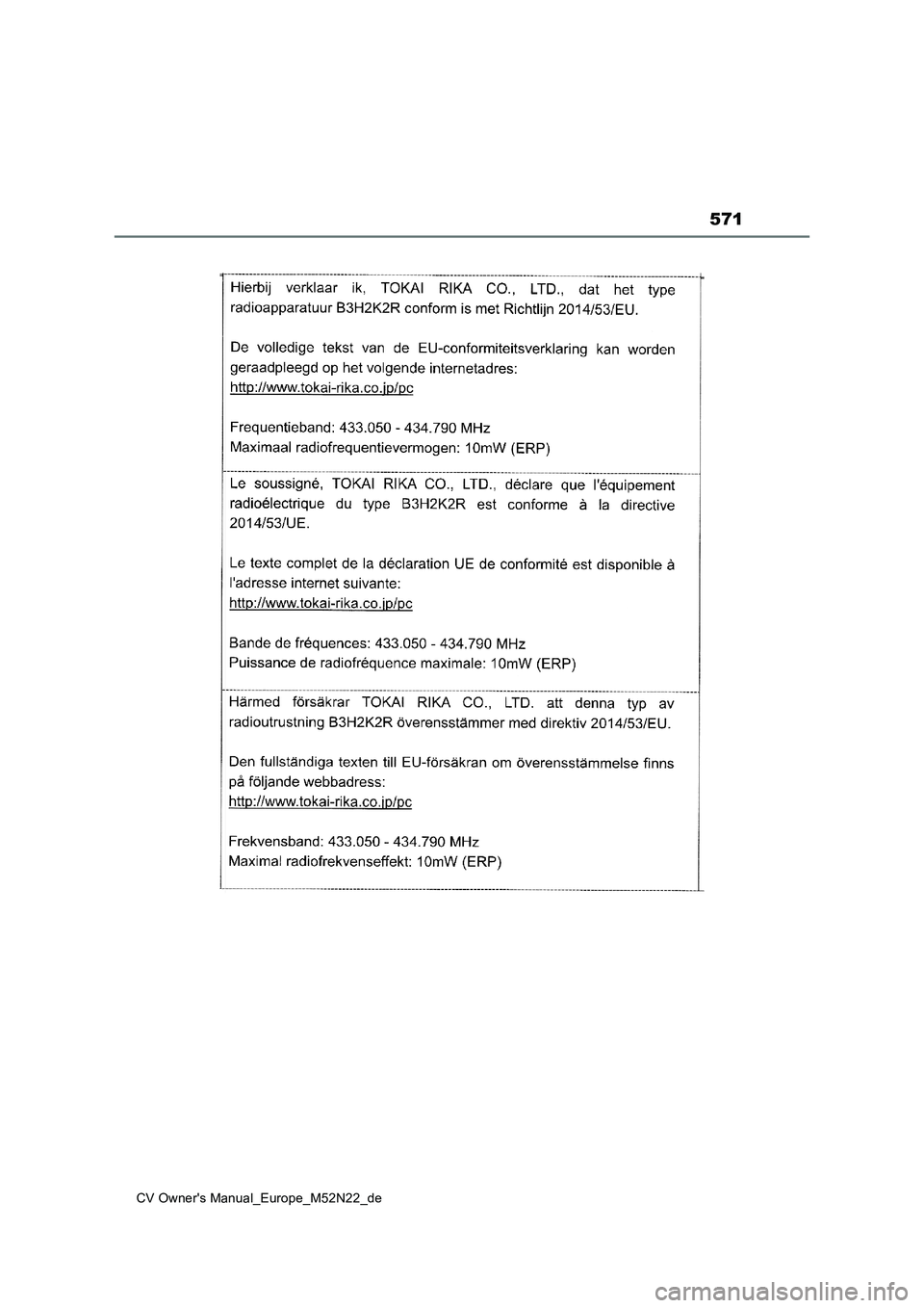 TOYOTA YARIS CROSS 2022  Betriebsanleitungen (in German) 571
CV Owner's Manual_Europe_M52N22_de 