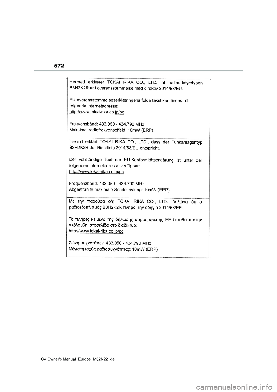 TOYOTA YARIS CROSS 2022  Betriebsanleitungen (in German) 572
CV Owner's Manual_Europe_M52N22_de 
