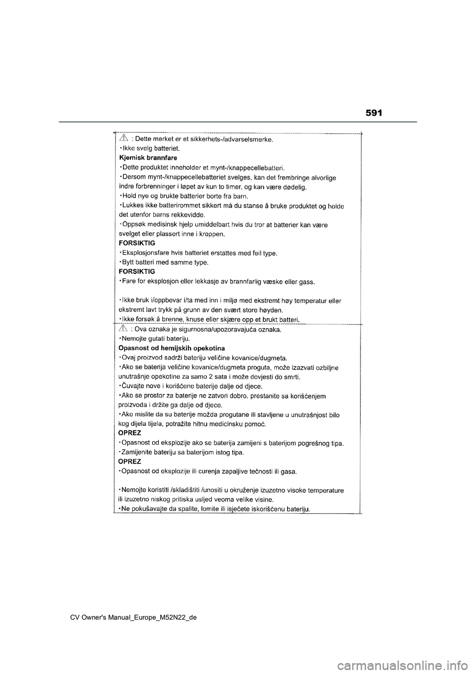 TOYOTA YARIS CROSS 2022  Betriebsanleitungen (in German) 591
CV Owner's Manual_Europe_M52N22_de 