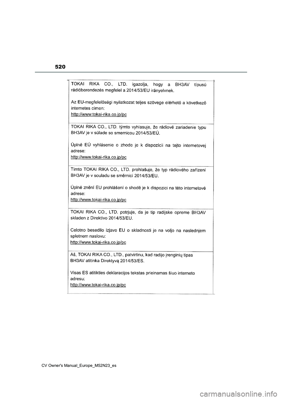 TOYOTA YARIS CROSS 2022  Manual del propietario (in Spanish) 520
CV Owner's Manual_Europe_M52N23_es 