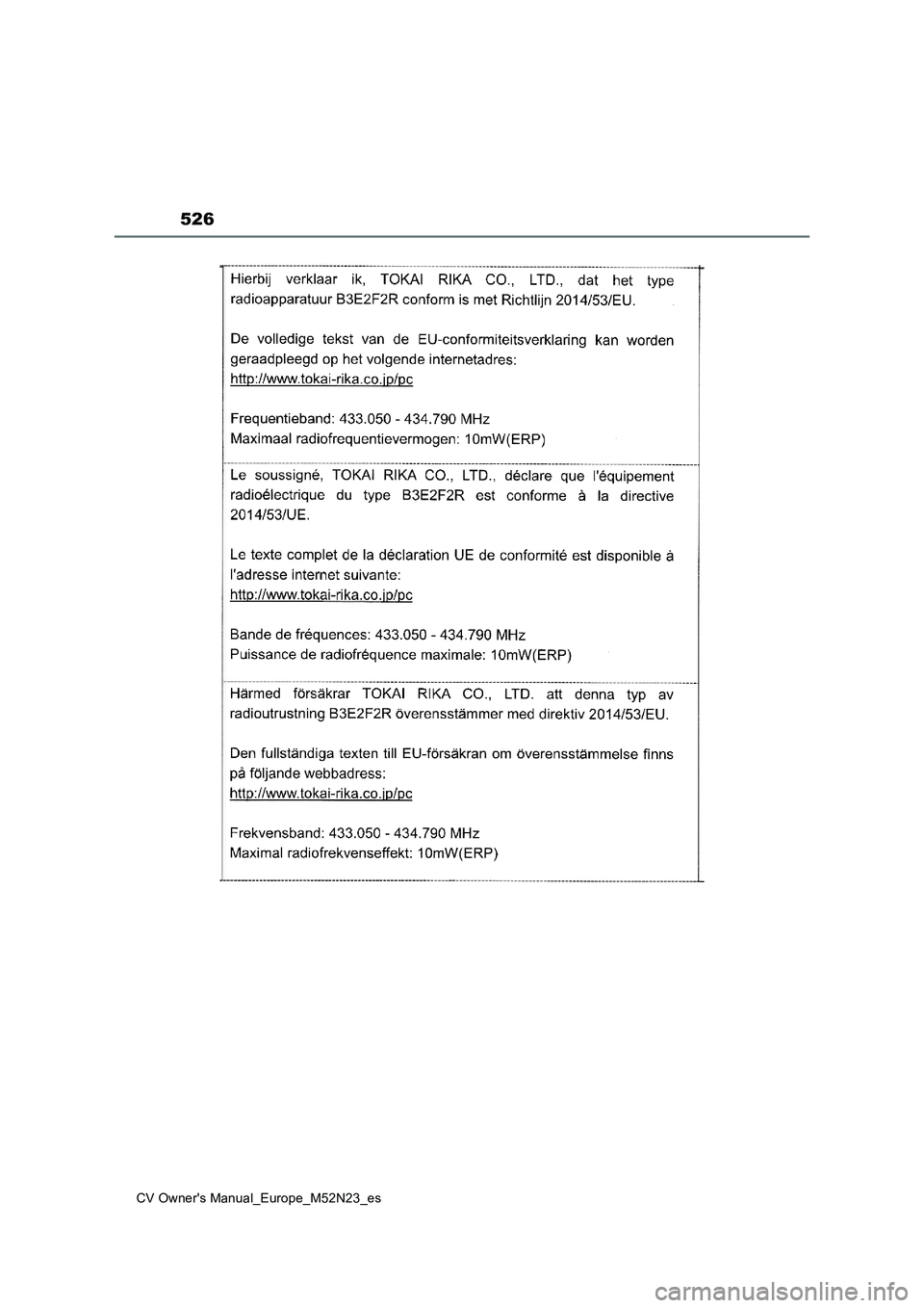 TOYOTA YARIS CROSS 2022  Manual del propietario (in Spanish) 526
CV Owner's Manual_Europe_M52N23_es 