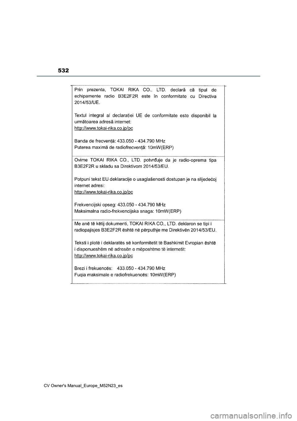 TOYOTA YARIS CROSS 2022  Manual del propietario (in Spanish) 532
CV Owner's Manual_Europe_M52N23_es 