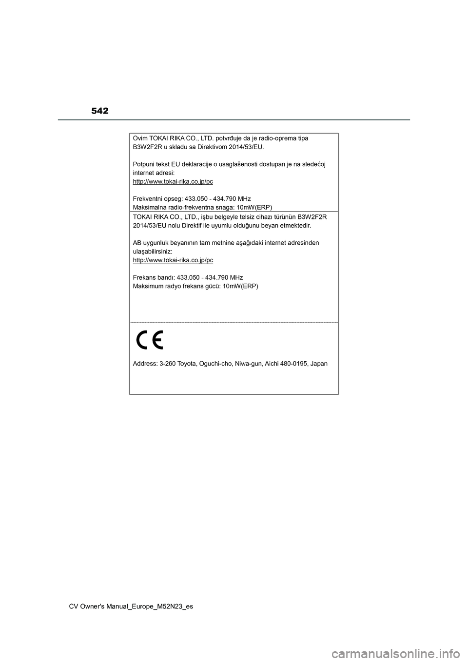 TOYOTA YARIS CROSS 2022  Manual del propietario (in Spanish) 542
CV Owner's Manual_Europe_M52N23_es 