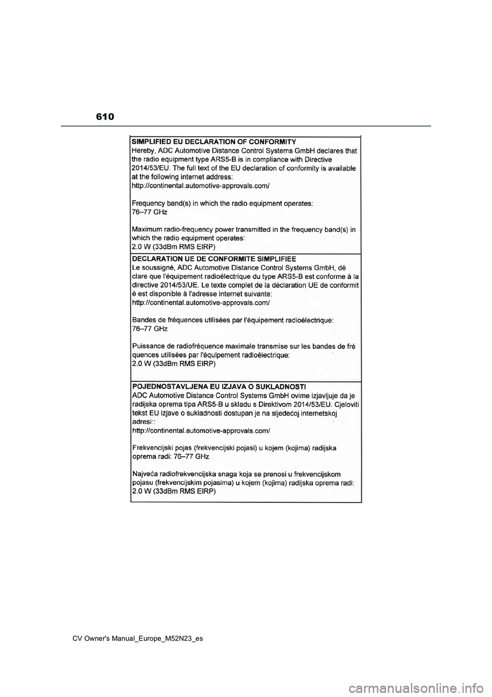 TOYOTA YARIS CROSS 2022  Manual del propietario (in Spanish) 610
CV Owner's Manual_Europe_M52N23_es 