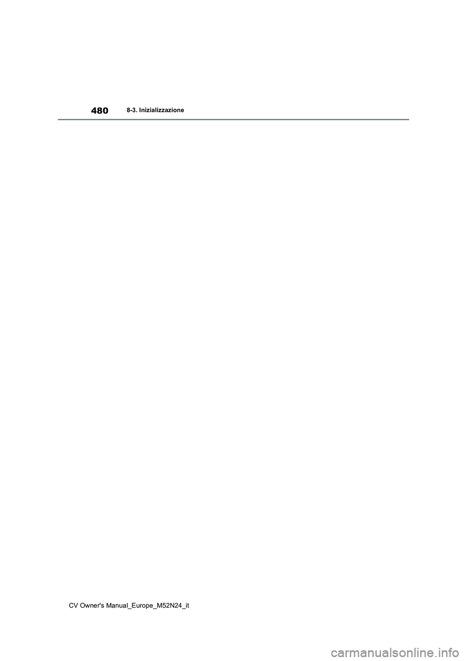 TOYOTA YARIS CROSS 2022  Manuale duso (in Italian) 480
CV Owner's Manual_Europe_M52N24_it
8-3. Inizializzazione 