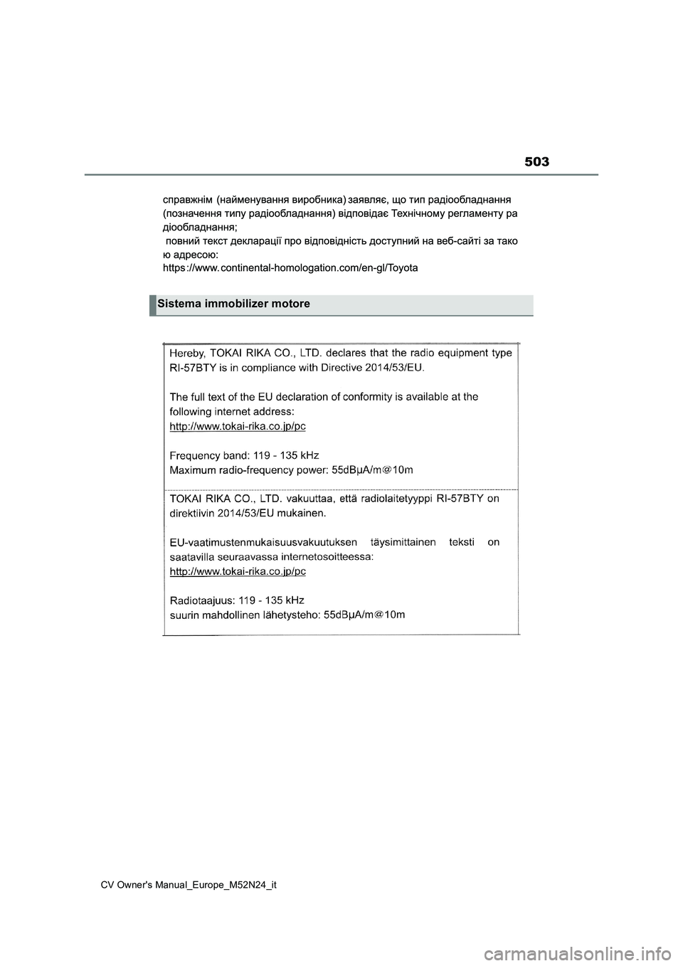 TOYOTA YARIS CROSS 2022  Manuale duso (in Italian) 503
CV Owner's Manual_Europe_M52N24_it
Sistema immobilizer motore 