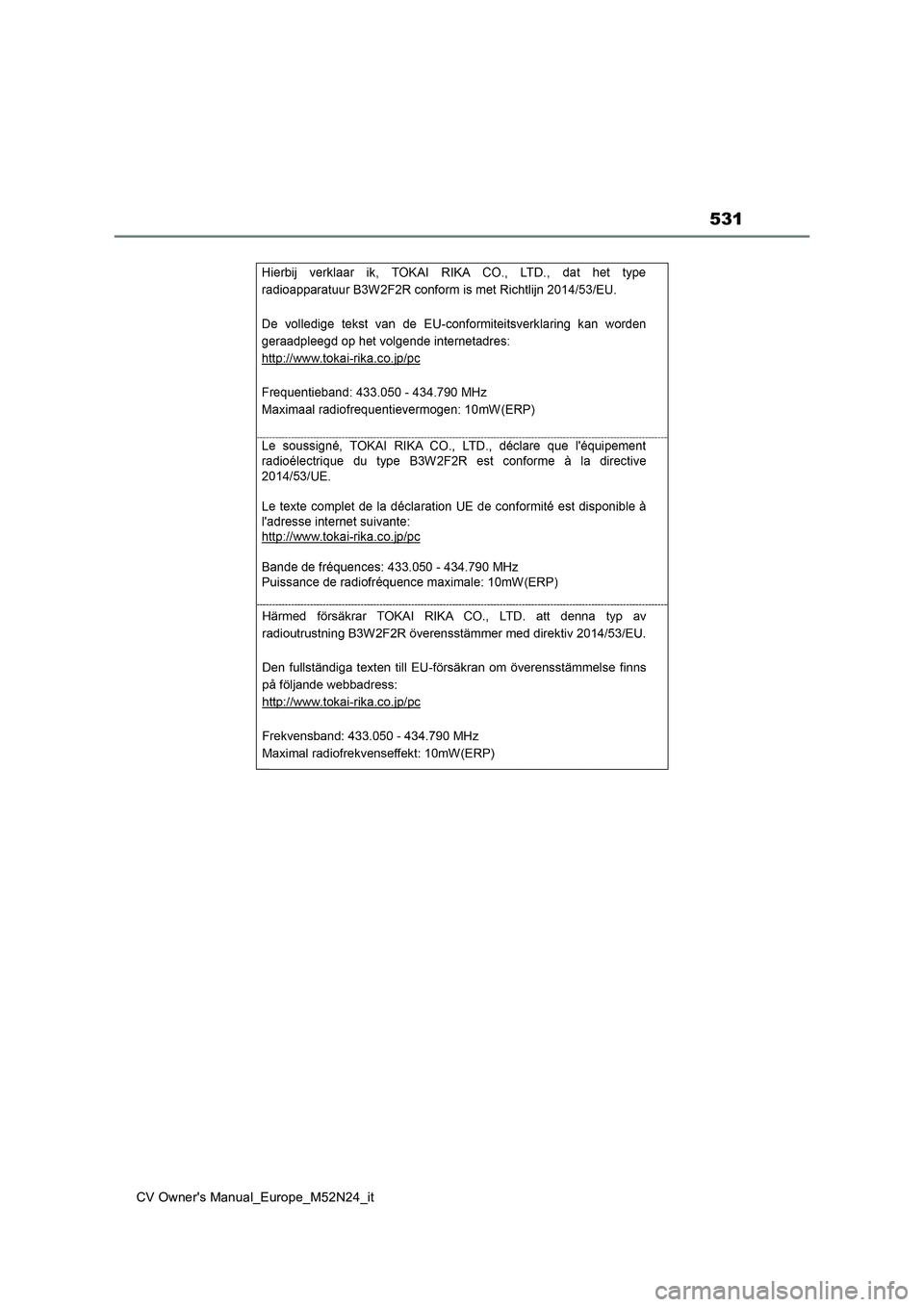 TOYOTA YARIS CROSS 2022  Manuale duso (in Italian) 531
CV Owner's Manual_Europe_M52N24_it 