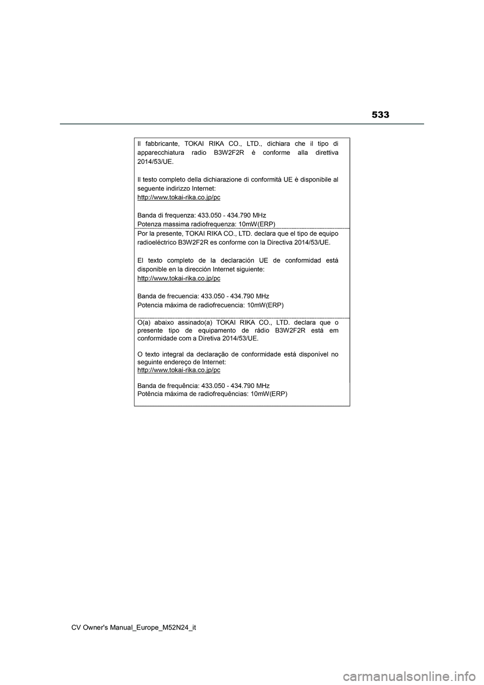 TOYOTA YARIS CROSS 2022  Manuale duso (in Italian) 533
CV Owner's Manual_Europe_M52N24_it 
