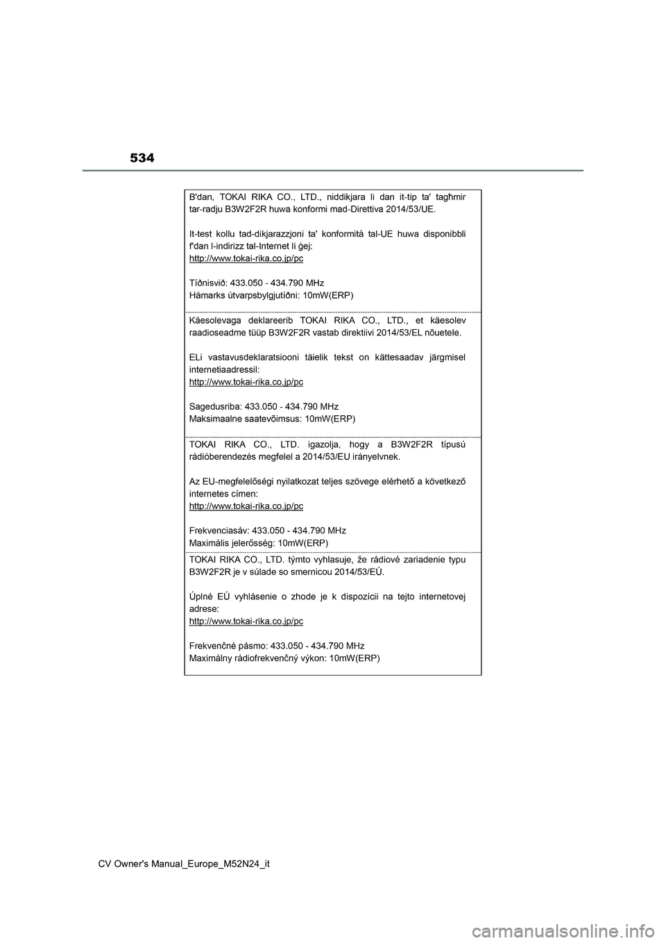 TOYOTA YARIS CROSS 2022  Manuale duso (in Italian) 534
CV Owner's Manual_Europe_M52N24_it 