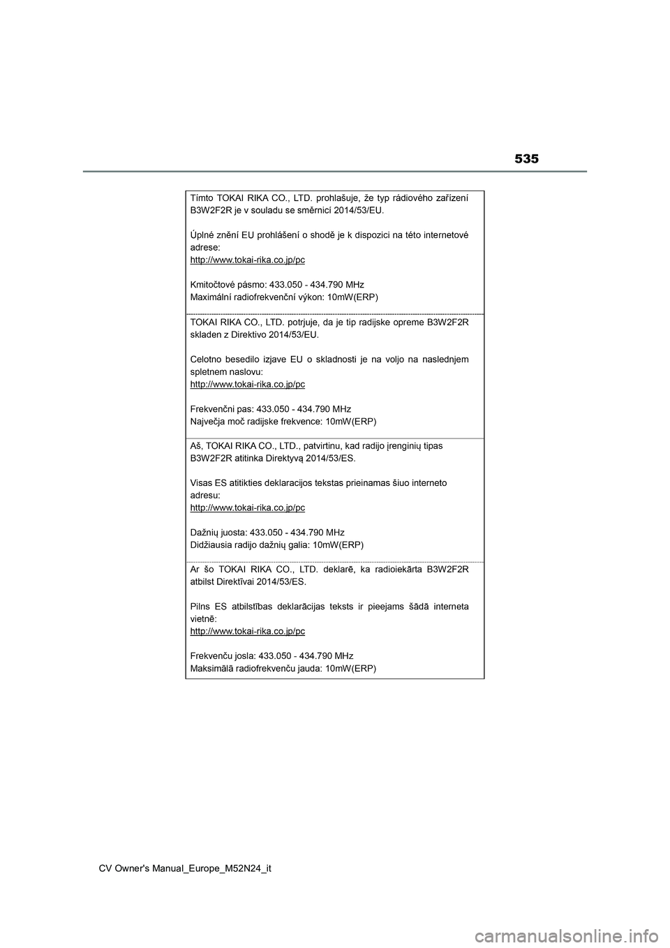 TOYOTA YARIS CROSS 2022  Manuale duso (in Italian) 535
CV Owner's Manual_Europe_M52N24_it 