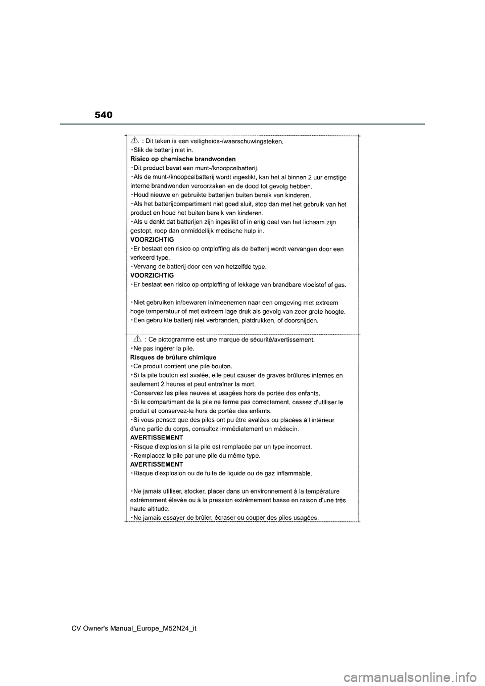TOYOTA YARIS CROSS 2022  Manuale duso (in Italian) 540
CV Owner's Manual_Europe_M52N24_it 