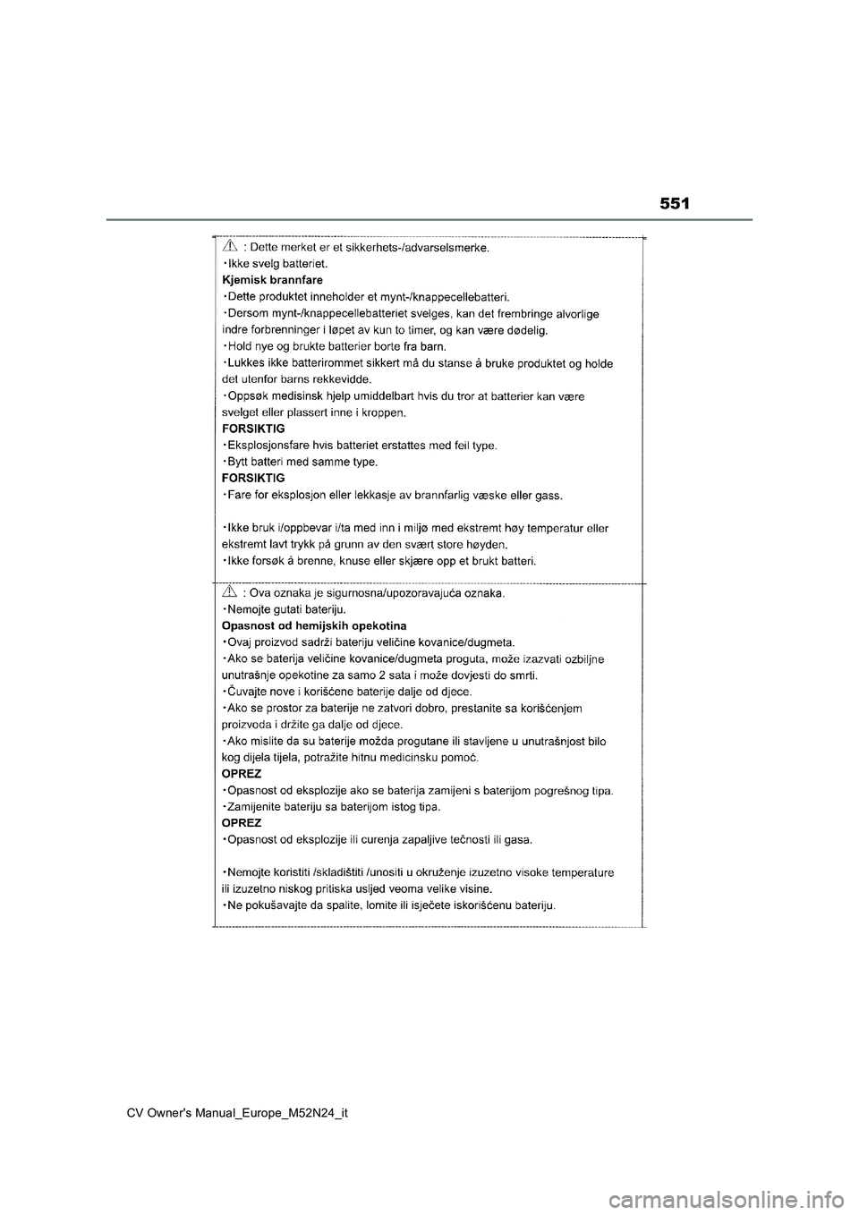 TOYOTA YARIS CROSS 2022  Manuale duso (in Italian) 551
CV Owner's Manual_Europe_M52N24_it 
