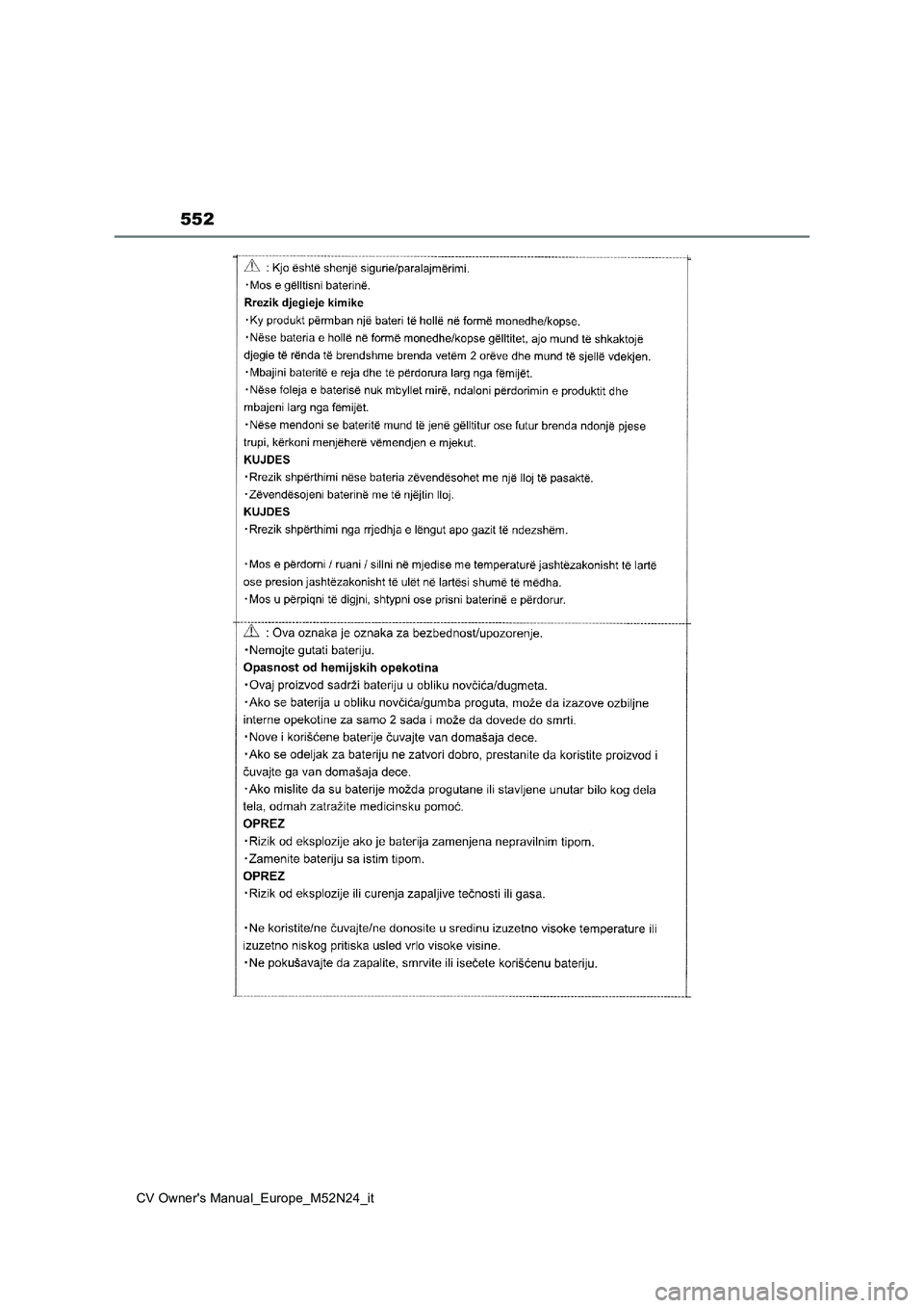 TOYOTA YARIS CROSS 2022  Manuale duso (in Italian) 552
CV Owner's Manual_Europe_M52N24_it 