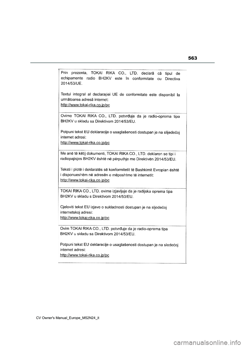 TOYOTA YARIS CROSS 2022  Manuale duso (in Italian) 563
CV Owner's Manual_Europe_M52N24_it 