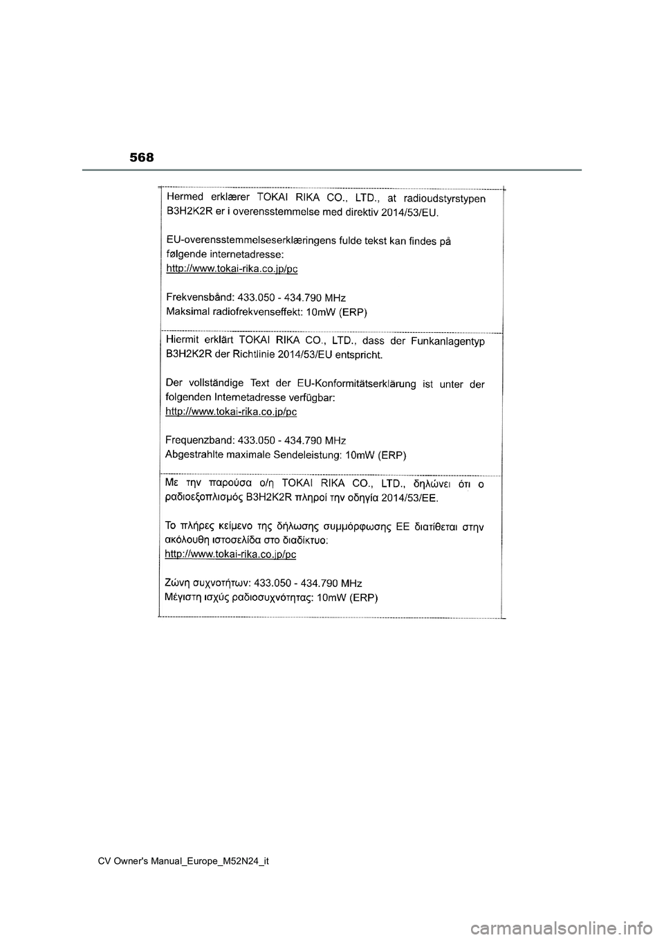 TOYOTA YARIS CROSS 2022  Manuale duso (in Italian) 568
CV Owner's Manual_Europe_M52N24_it 