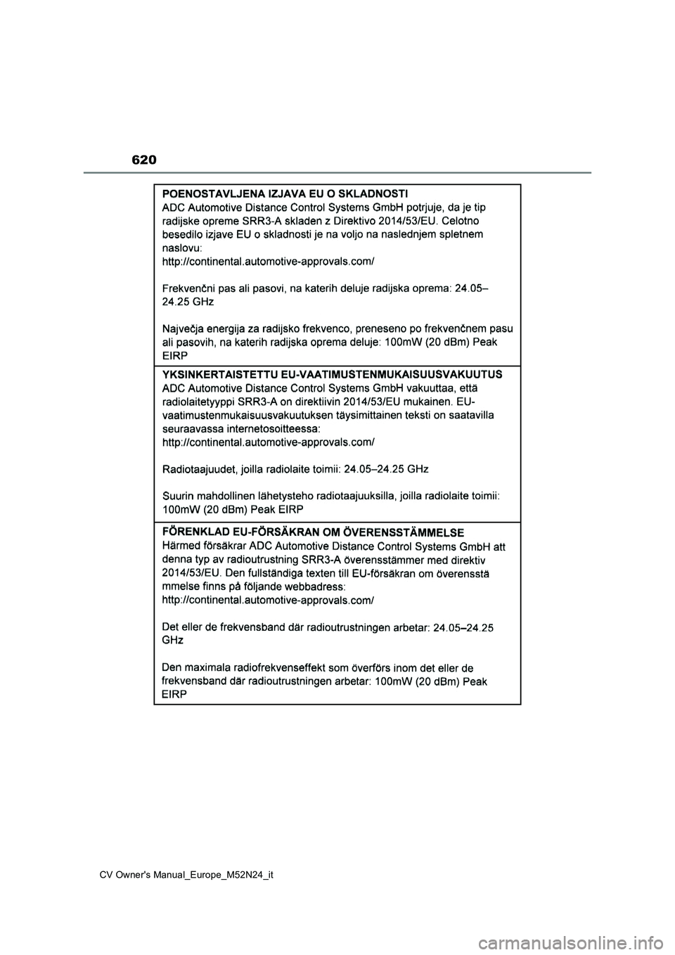 TOYOTA YARIS CROSS 2022  Manuale duso (in Italian) 620
CV Owner's Manual_Europe_M52N24_it 