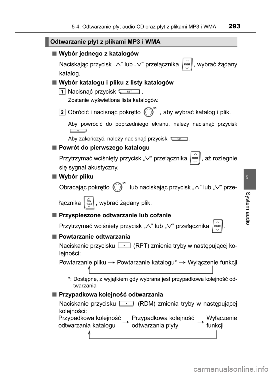 TOYOTA YARIS HATCHBACK 2016 Instrukcja obsługi (in Polish) Wybór jednego z katalogów
Naciskajàc przycisk „
∧” lub „∨” prze∏àcznika , wybraç ˝àdany
katalog.
Wybór katalogu i pliku z listy katalogów
Nacisnàç przycisk .
Zostanie wyÊw TOYOTA YARIS HATCHBACK 2016 Instrukcja obsługi (in Polish) Wybór jednego z katalogów
Naciskajàc przycisk „
∧” lub „∨” prze∏àcznika , wybraç ˝àdany
katalog.
Wybór katalogu i pliku z listy katalogów
Nacisnàç przycisk .
Zostanie wyÊw