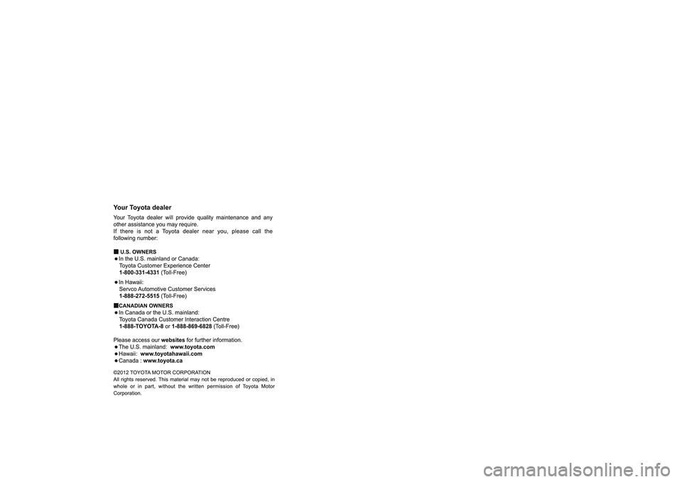 TOYOTA YARIS HATCHBACK 2013  Owners Manual 