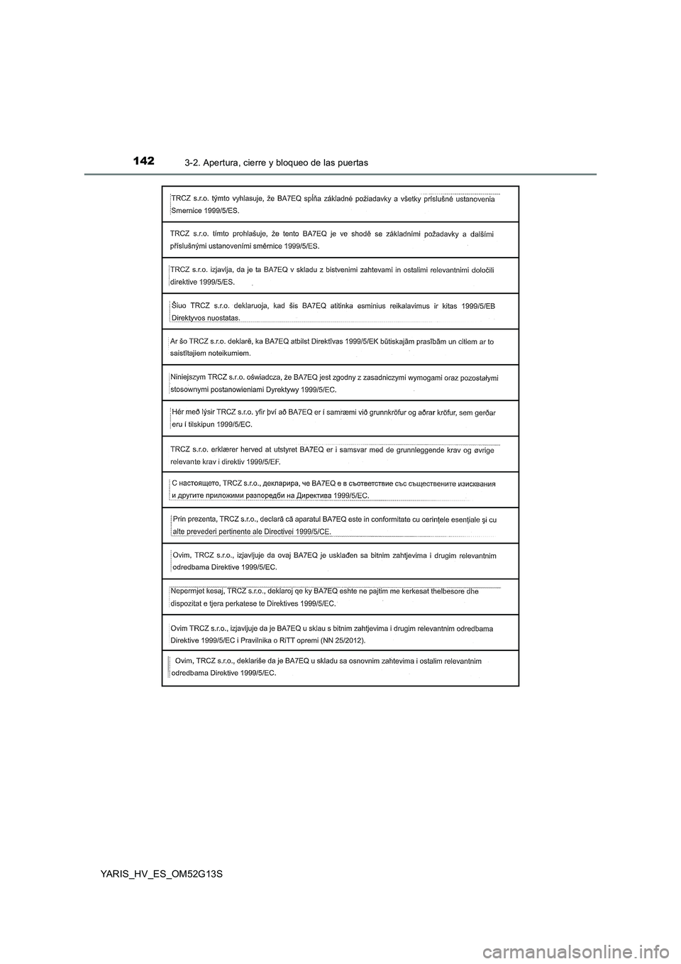 TOYOTA YARIS HYBRID 2016  Manual del propietario (in Spanish) 1423-2. Apertura, cierre y bloqueo de las puertas
YARIS_HV_ES_OM52G13S 