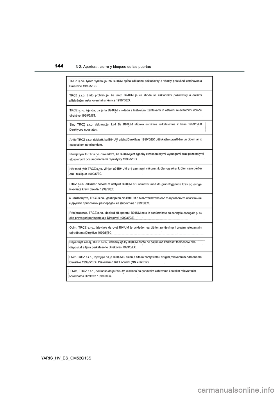 TOYOTA YARIS HYBRID 2016  Manual del propietario (in Spanish) 1443-2. Apertura, cierre y bloqueo de las puertas
YARIS_HV_ES_OM52G13S 