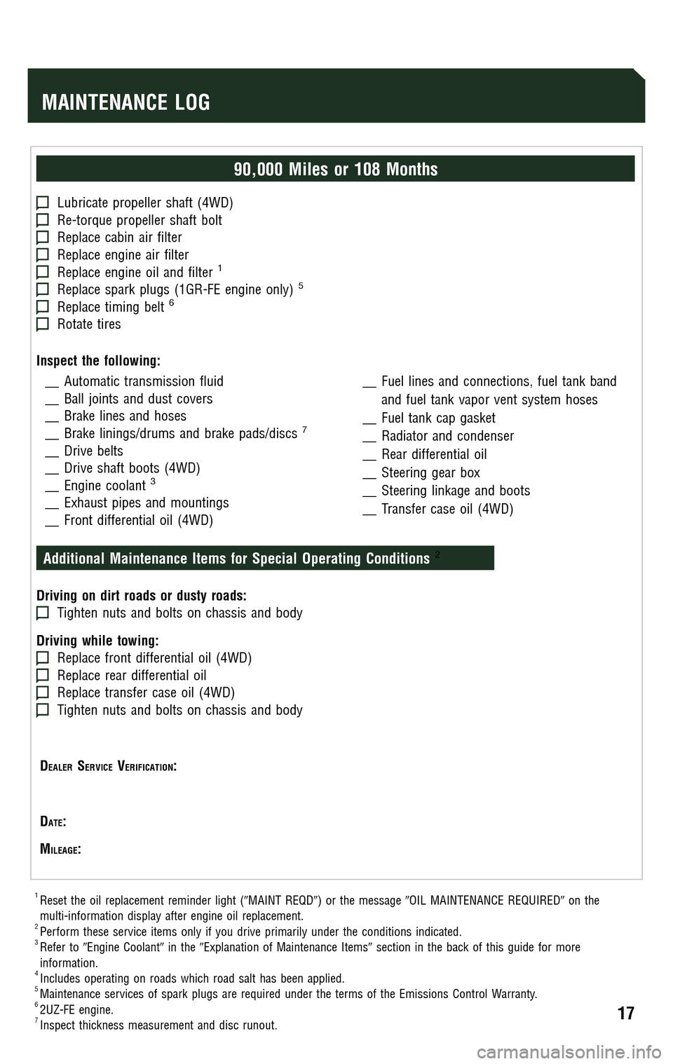 TOYOTA 4RUNNER 2009 N280 / 5.G Scheduled Maintenance Guide 