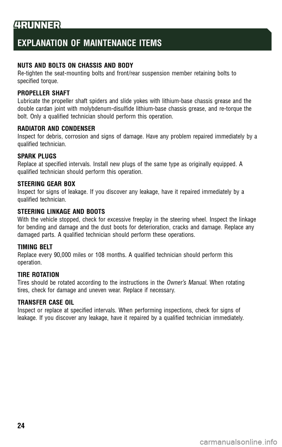 TOYOTA 4RUNNER 2009 N280 / 5.G Scheduled Maintenance Guide 