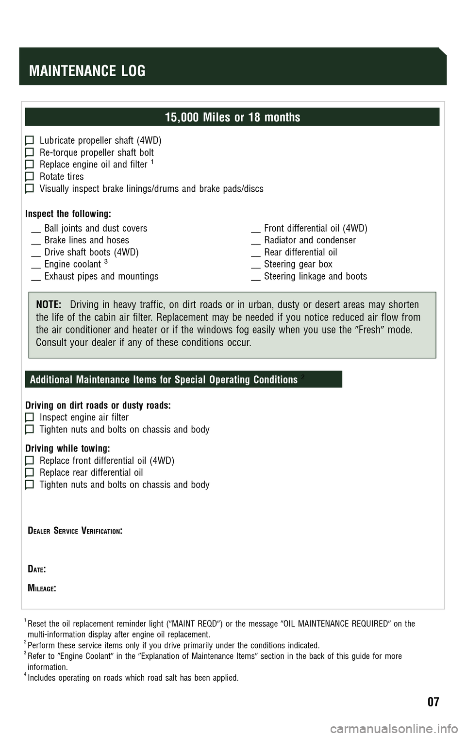 TOYOTA 4RUNNER 2009 N280 / 5.G Scheduled Maintenance Guide 