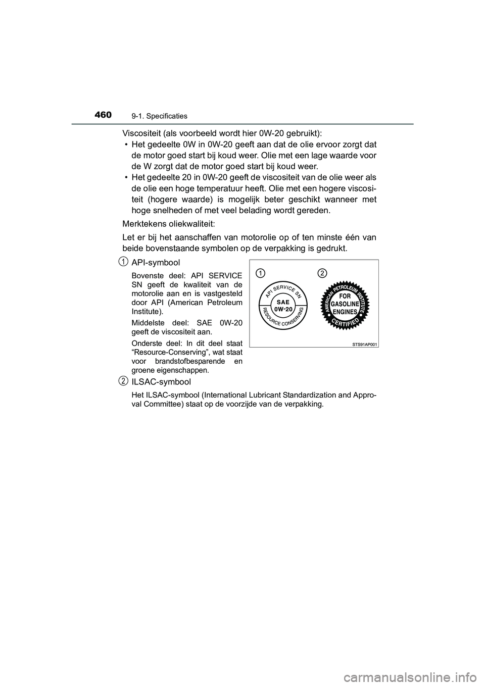 TOYOTA YARIS HYBRID 2015 Instructieboekje (in Dutch) 4609-1. Specificaties
YARIS_HV_EE_OM52F30E
Viscositeit (als voorbeeld wordt hier 0W-20 gebruikt): • Het gedeelte 0W in 0W-20 geeft aan dat de olie ervoor zorgt dat de motor goed start bij koud weer. TOYOTA YARIS HYBRID 2015 Instructieboekje (in Dutch) 4609-1. Specificaties
YARIS_HV_EE_OM52F30E
Viscositeit (als voorbeeld wordt hier 0W-20 gebruikt): • Het gedeelte 0W in 0W-20 geeft aan dat de olie ervoor zorgt dat de motor goed start bij koud weer.